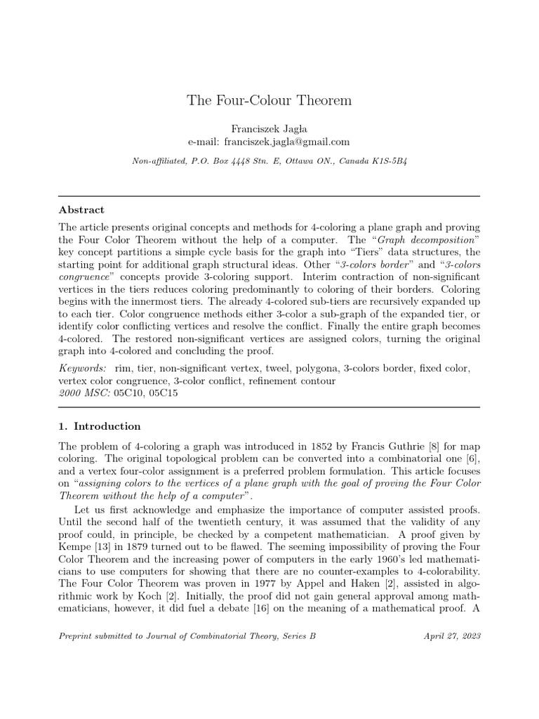 Proving the Four-Color Theorem Without Computers | PDF | Vertex (Graph ...
