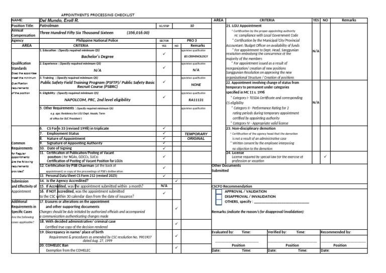 Eroll-Appointments Processing Checklist | PDF