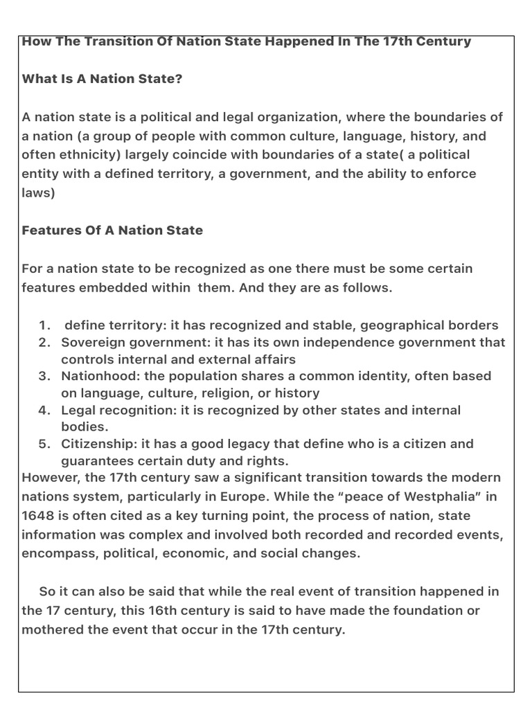 How The Transition Of Nation State Happened In The 17th Century | PDF ...