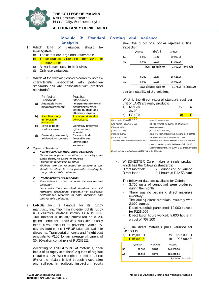Standard Costing and Variance Analysis | PDF | Business | Management ...