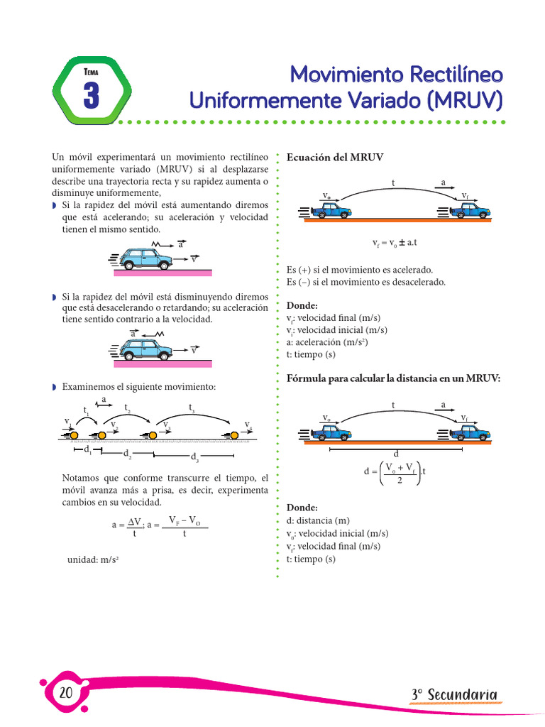 Movimiento Rectilíneo Uniformemente Variado | PDF | Velocidad | Aceleración