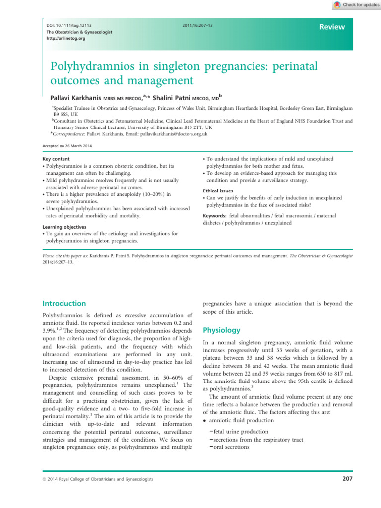 1.7 Polyhydramnios in Singleton Pregnancies Perinatal Outcomes and ...