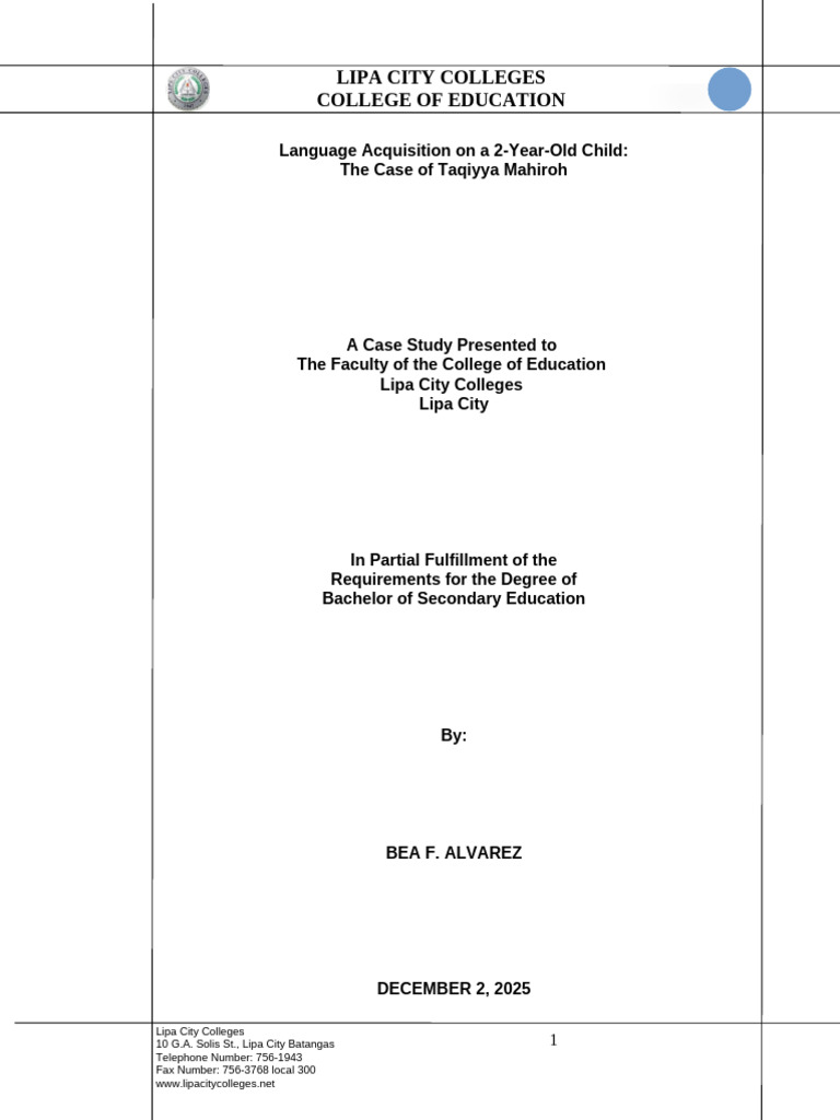Language Acquisition in a 2-Year-Old Child | PDF | Language Acquisition ...