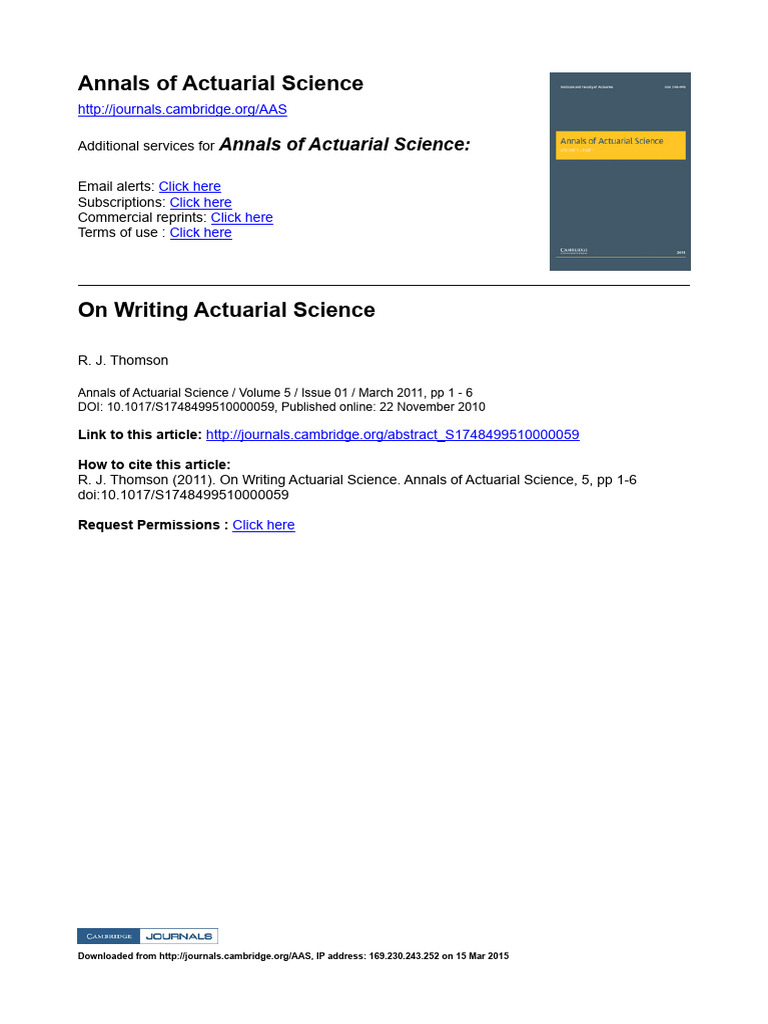 Writing in Actuarial Science Insights | PDF | Science | Mathematics