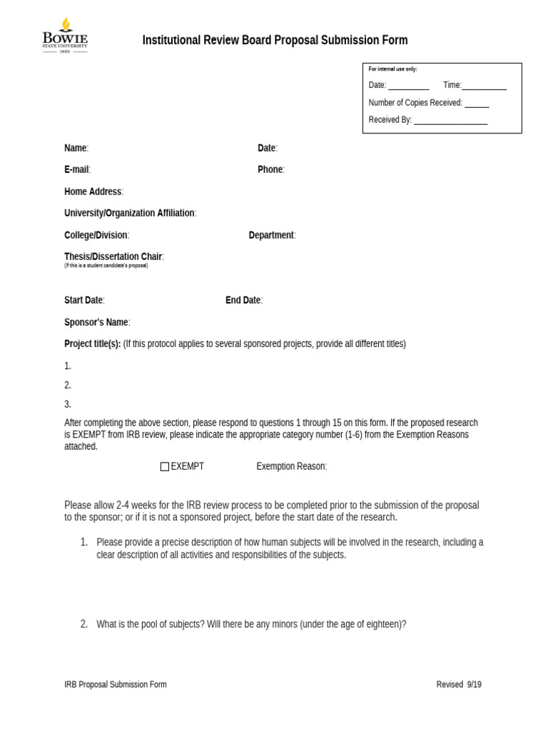 Irb Proposal Submission Form | PDF | Institutional Review Board ...