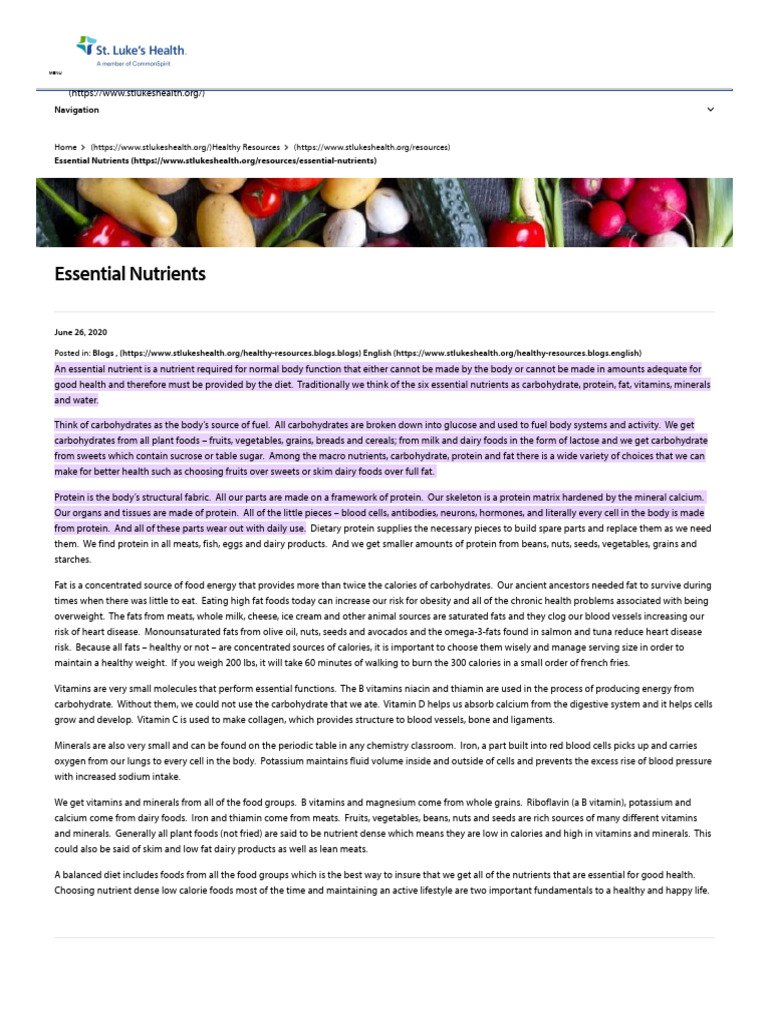 Essential Nutrients for Health | PDF | Foods | Fat