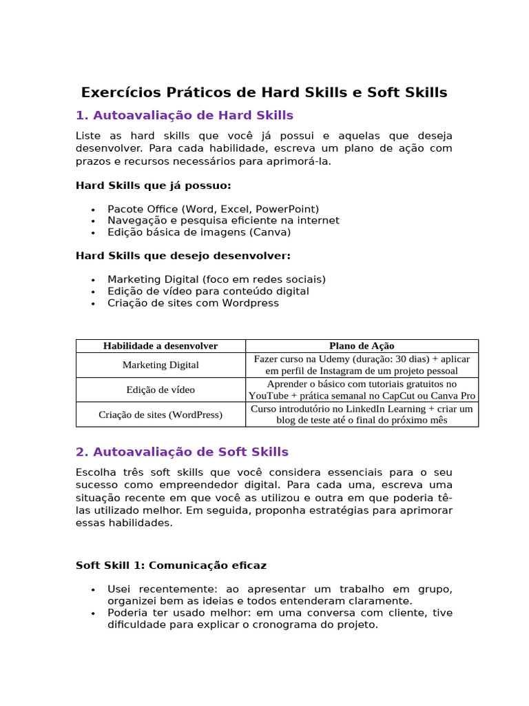 Exercícios de Hard e Soft Skills para Empreendedores | PDF ...