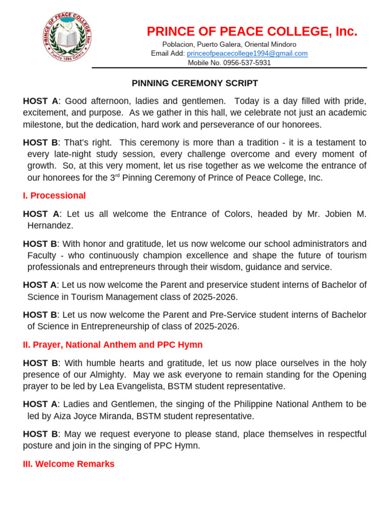 Pinning Ceremony Script for PPC 2023 | PDF