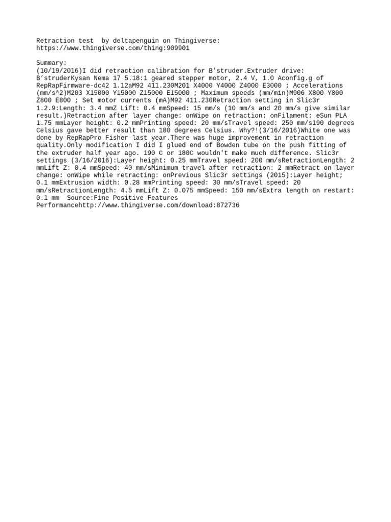 Retraction Calibration for 3D Printing | PDF