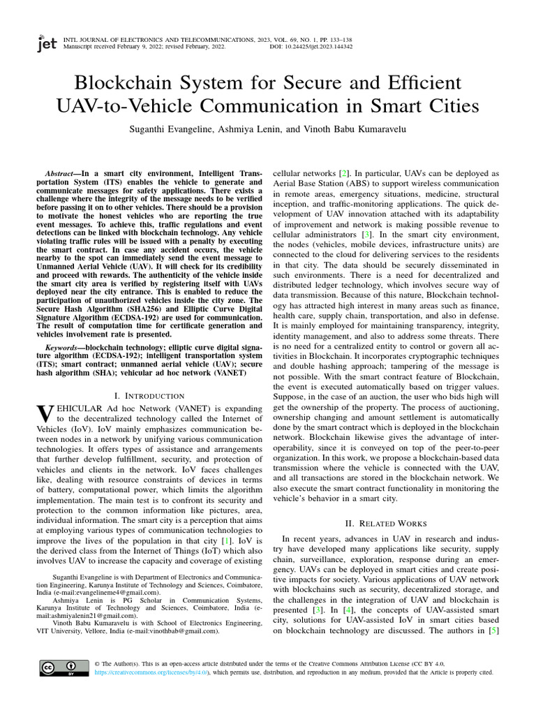Blockchain for UAV-Vehicle Communication | PDF | Unmanned Aerial ...