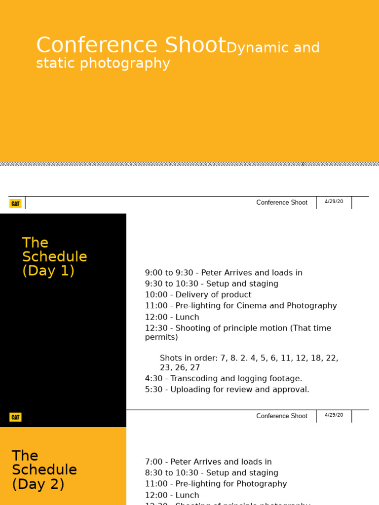 Conference Shoot Photography Schedule | PDF