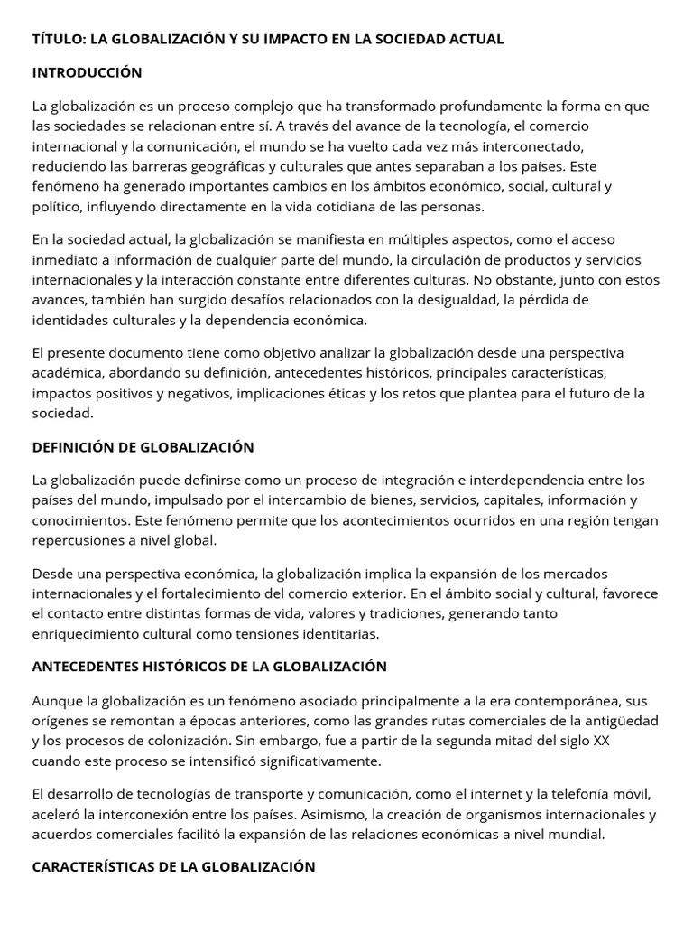 Impacto de la Globalización en la Sociedad | PDF | Globalización ...