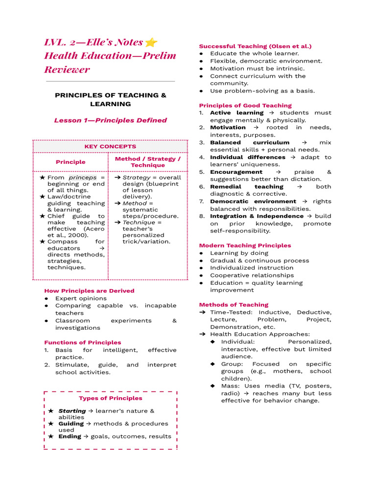 Principles of Teaching & Learning Guide | PDF | Learning | Learning Styles