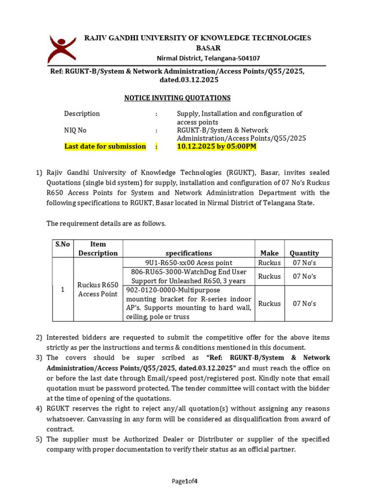 Quotation Notice for Ruckus Access Points | PDF | Receipt