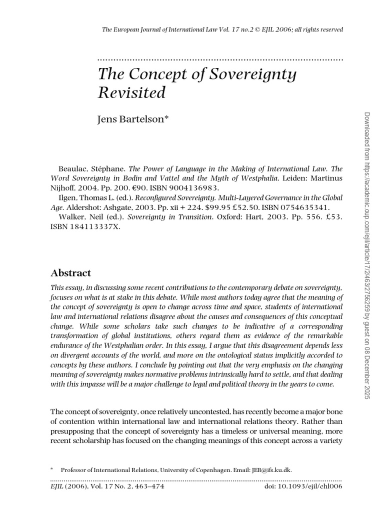 Reassessing Sovereignty in International Law | PDF | Sovereignty | Concept