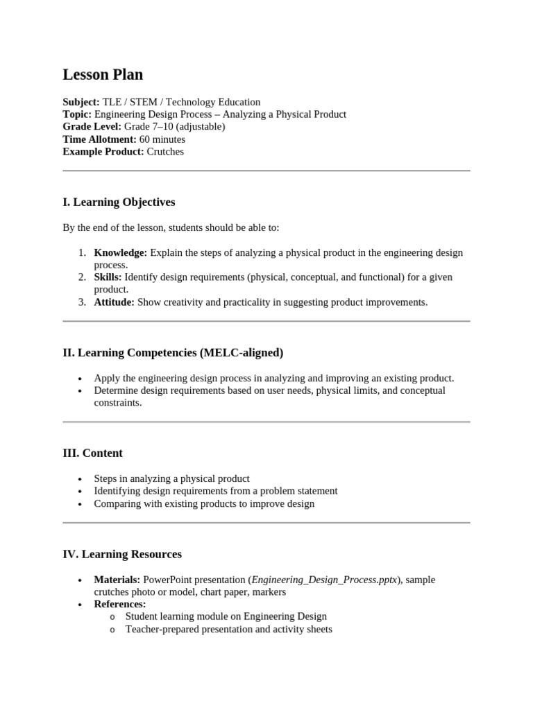Engineering Design Process Lesson Plan | PDF | Engineering Design ...