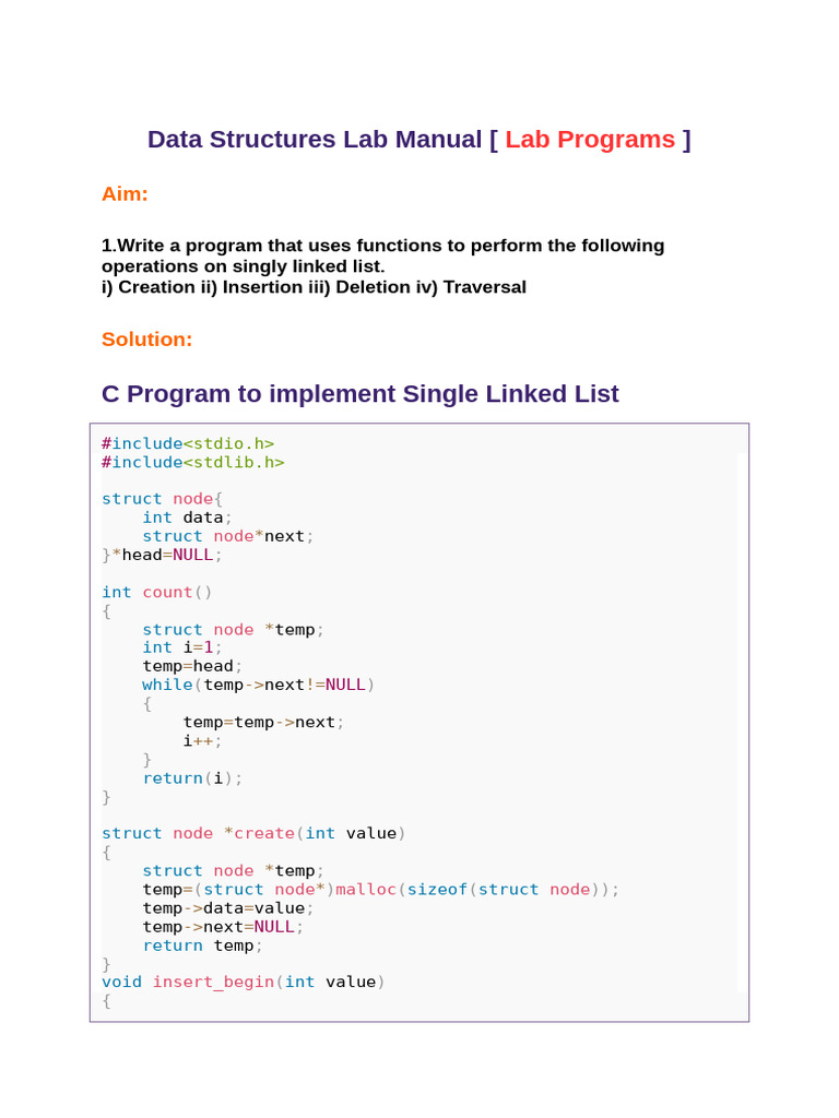 C Programs for Linked List Operations | PDF | Queue (Abstract Data Type ...