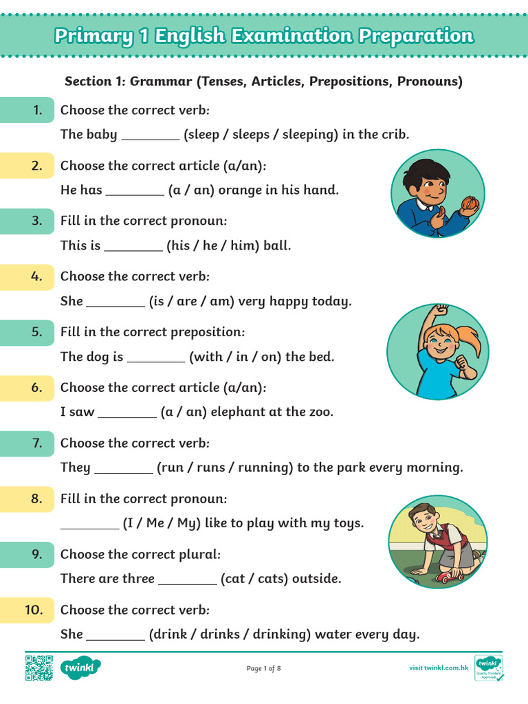 Primary 1 English Exam Prep Guide | PDF | Verb | Linguistics