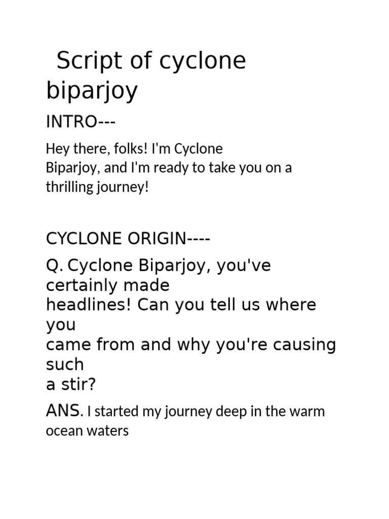 Script of Cyclone Biparjoy | PDF