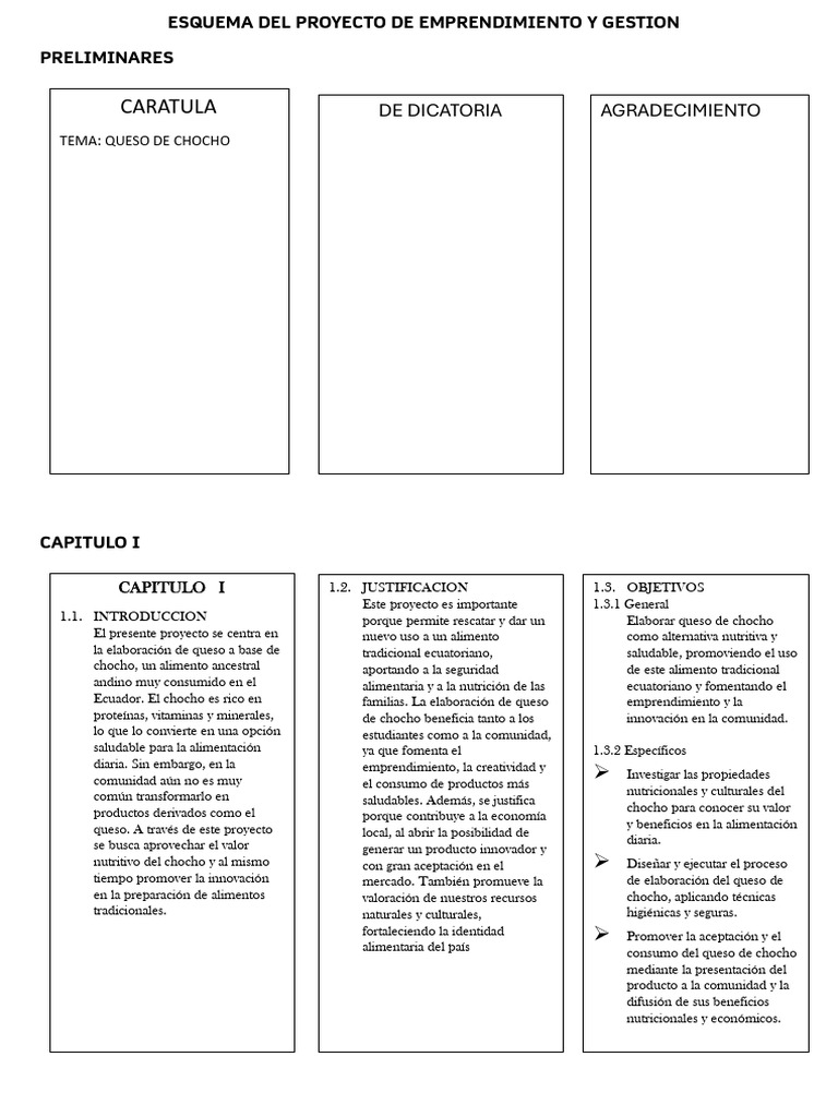 Esquema Del Proyecto de Emprendimiento y Gestion | PDF | Nutrición ...