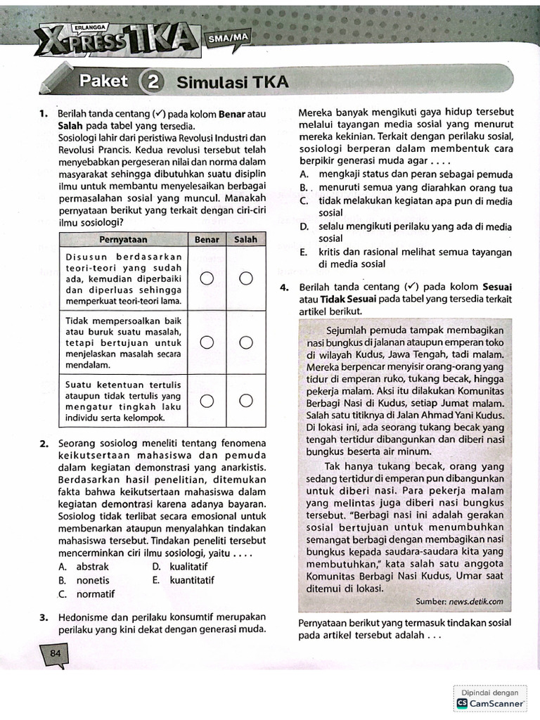 Paket 2 Simulasi TKA Erlangga | PDF