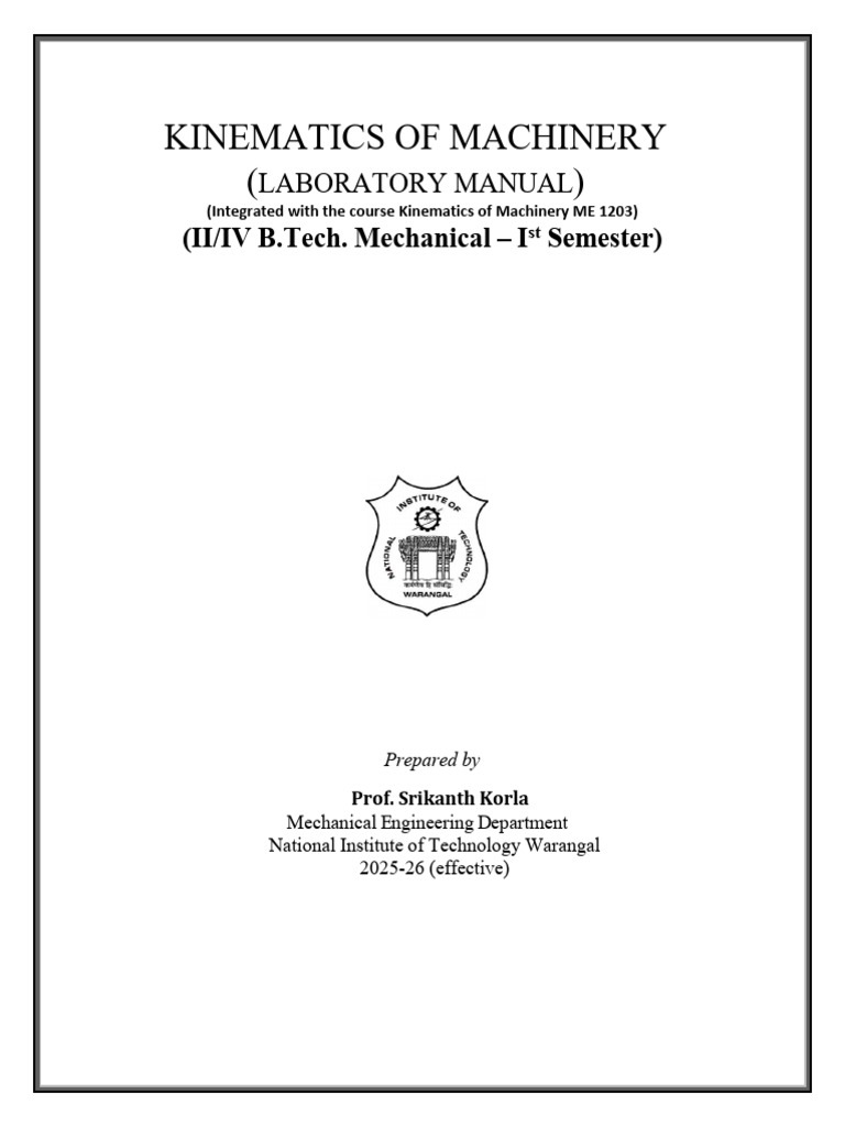 Kinematics of Machinery Laboratory Manual | PDF | Gear | Belt (Mechanical)