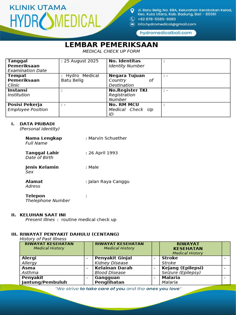 Medical Check-Up Form Overview | PDF | Hypertension | Diabetes