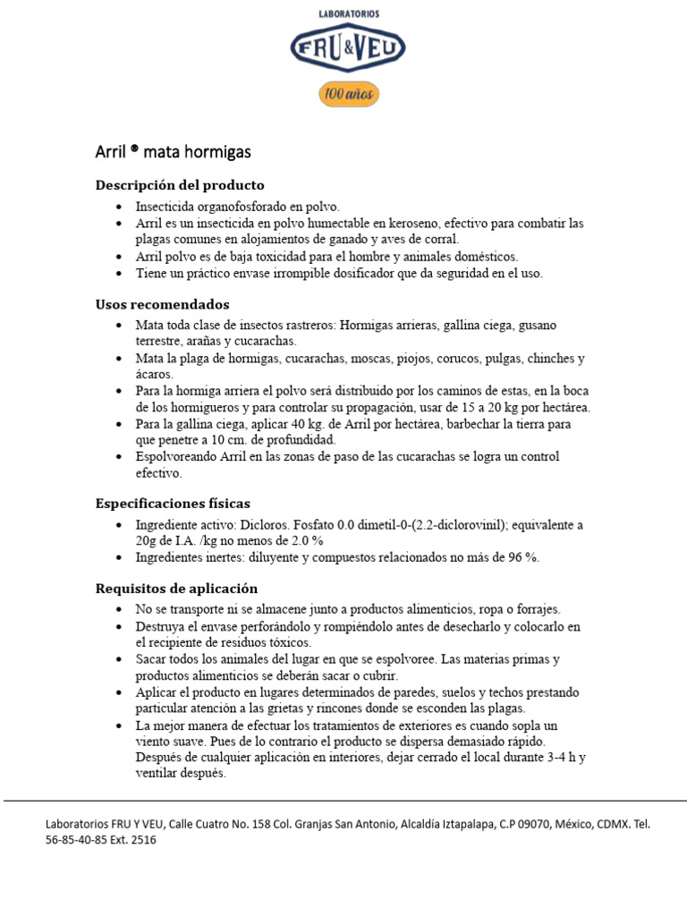 Insecticida Arril: Control de Plagas Efectivo | PDF | Hormiga | Insecticida
