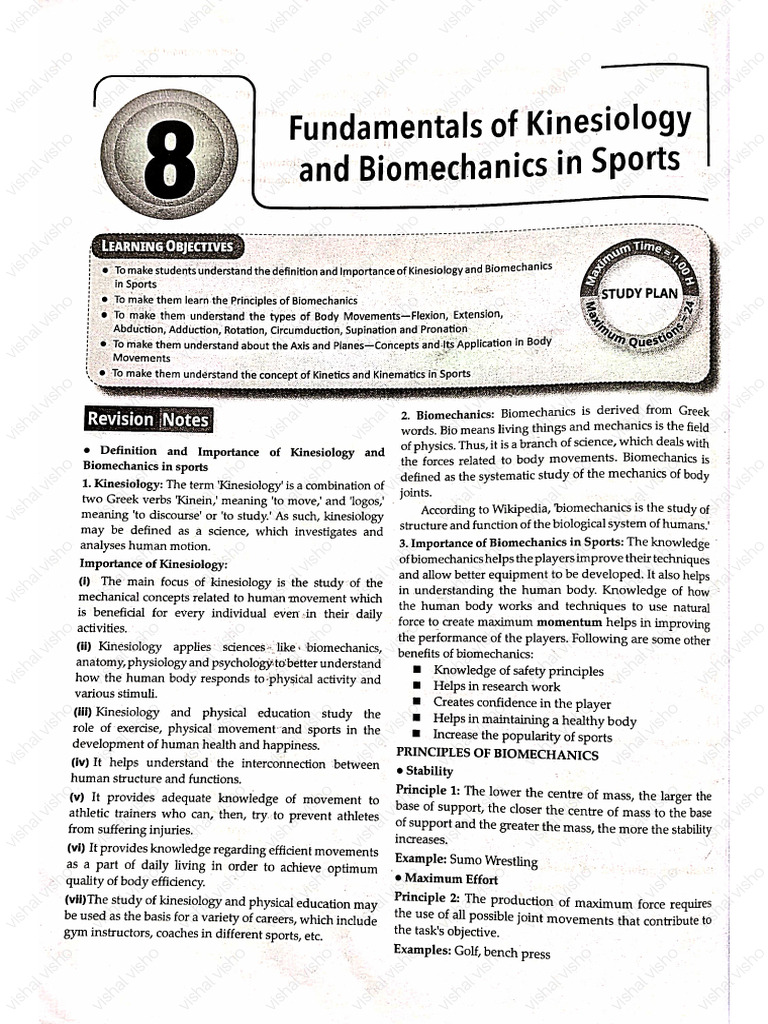 Fundamental of Kinesiology and Biomechanics in Sports Class 11th | PDF