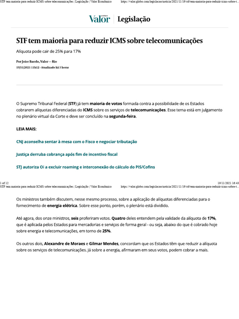 STF Decide Redução do ICMS em Telecom | PDF | Tecnologia de veículos ...