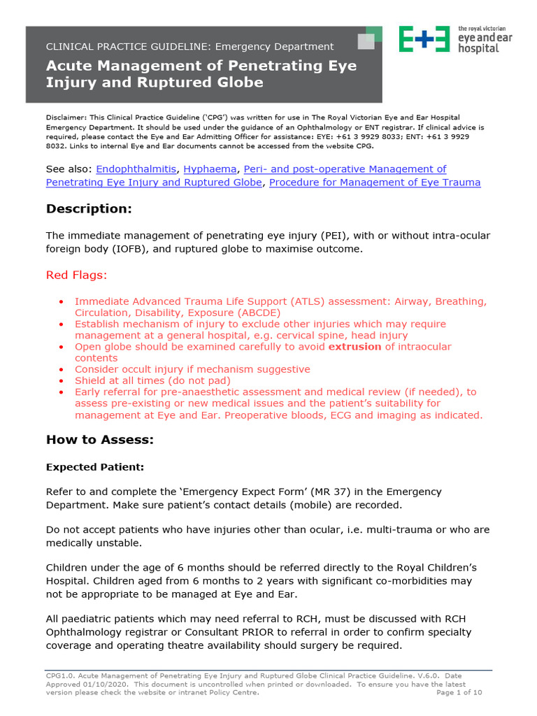 Acute Eye Injury Management Guidelines | PDF | Medicine | Clinical Medicine