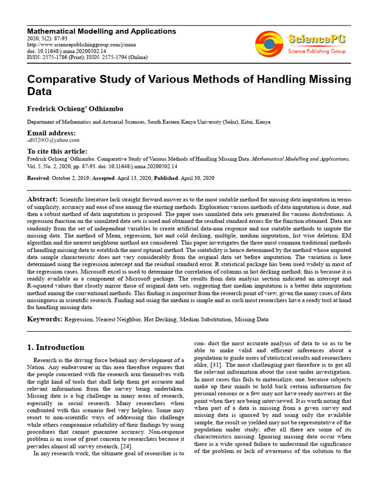 Optimal Methods for Missing Data Imputation | PDF | Standard Deviation ...