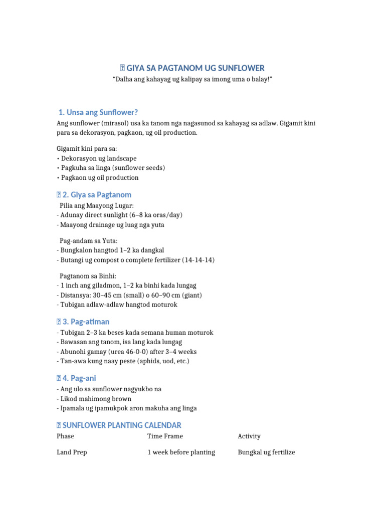 Sunflower Planting Guide Brochure | PDF