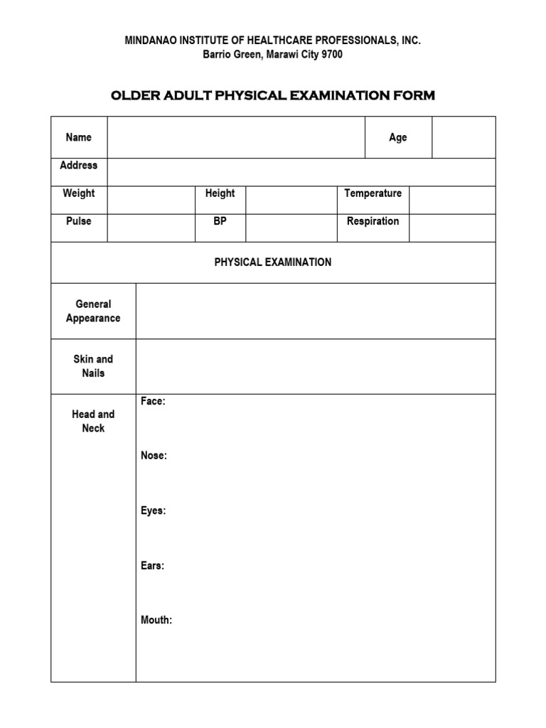 Older Adult Physical Exam Form Template | PDF