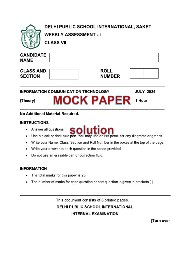Mock Paper Mon Test Vii | PDF