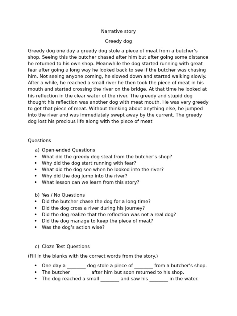 Greedy Dog's Lesson on Greed | PDF