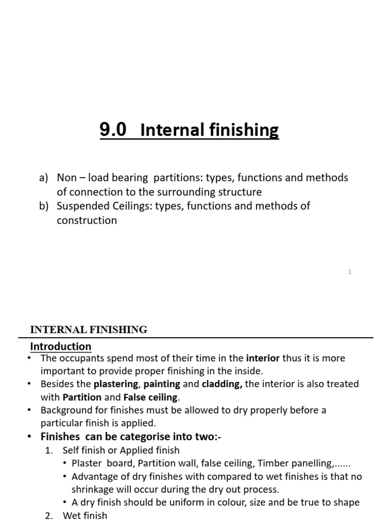 Chapter 9-Internal Finishing | PDF | Wall | Plaster