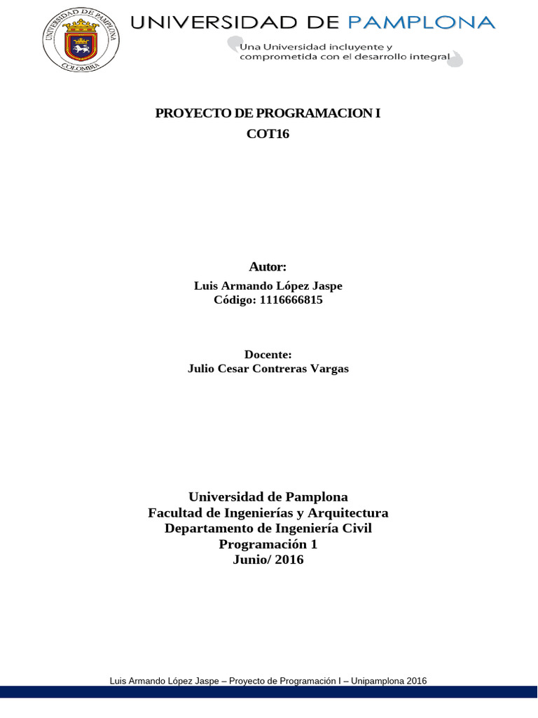 PROYECTO PROGRAMACION 1 COT16 | PDF | Programación de computadoras ...