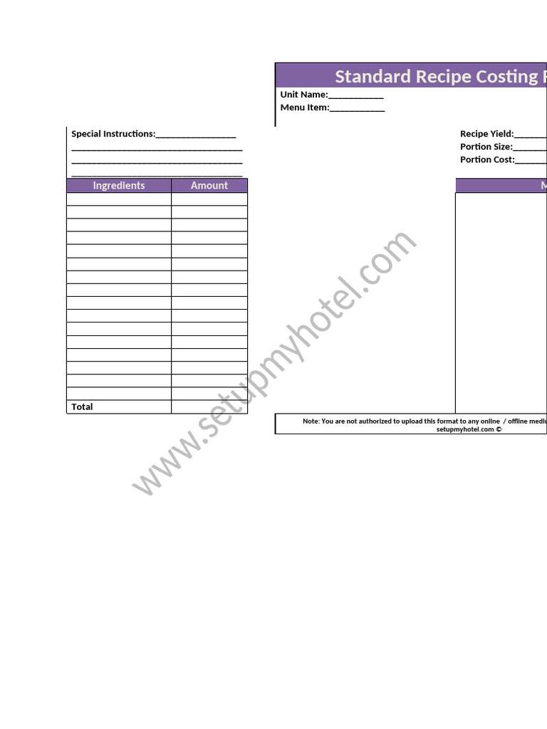 Recipe Costing Template Guide | PDF