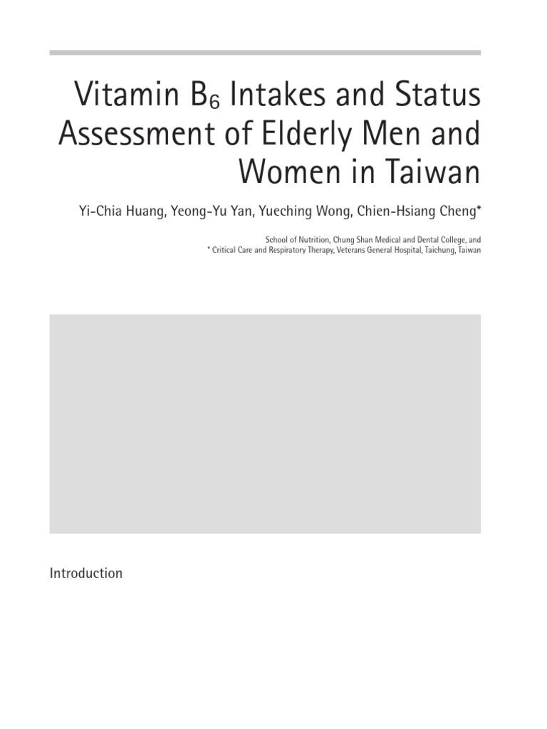 Vitamin B6 Intakes and Status Assessment of Elderly Men and Women in ...