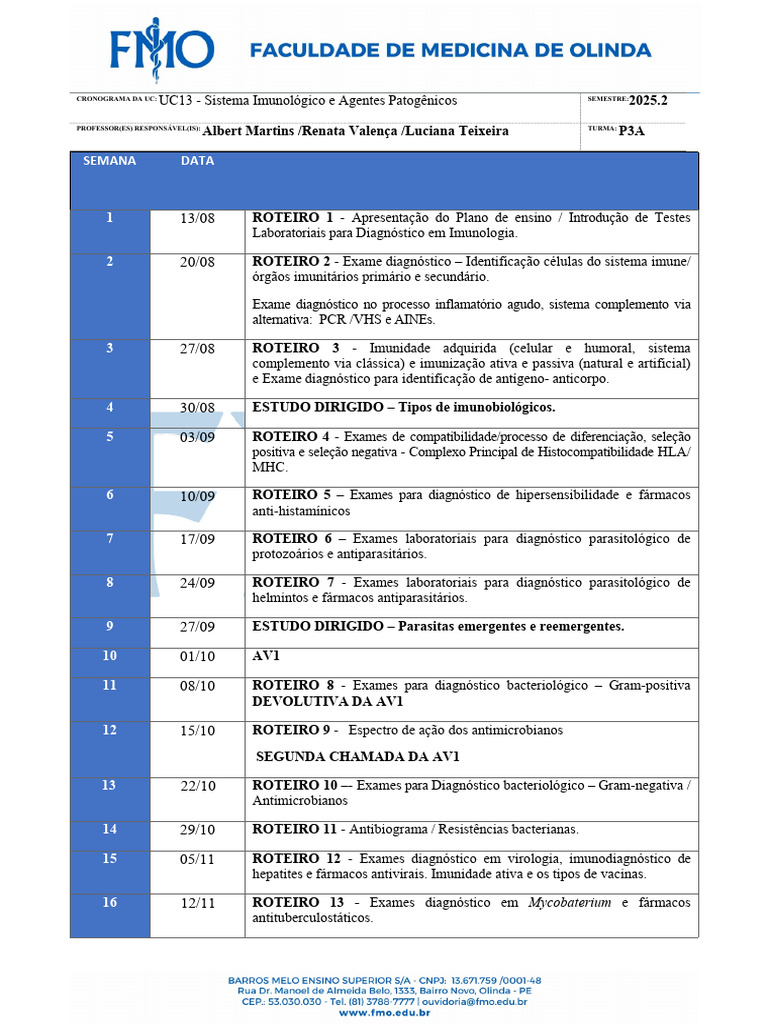 Cronograma UC13: Sistema Imunológico | PDF | Sistema imunológico ...