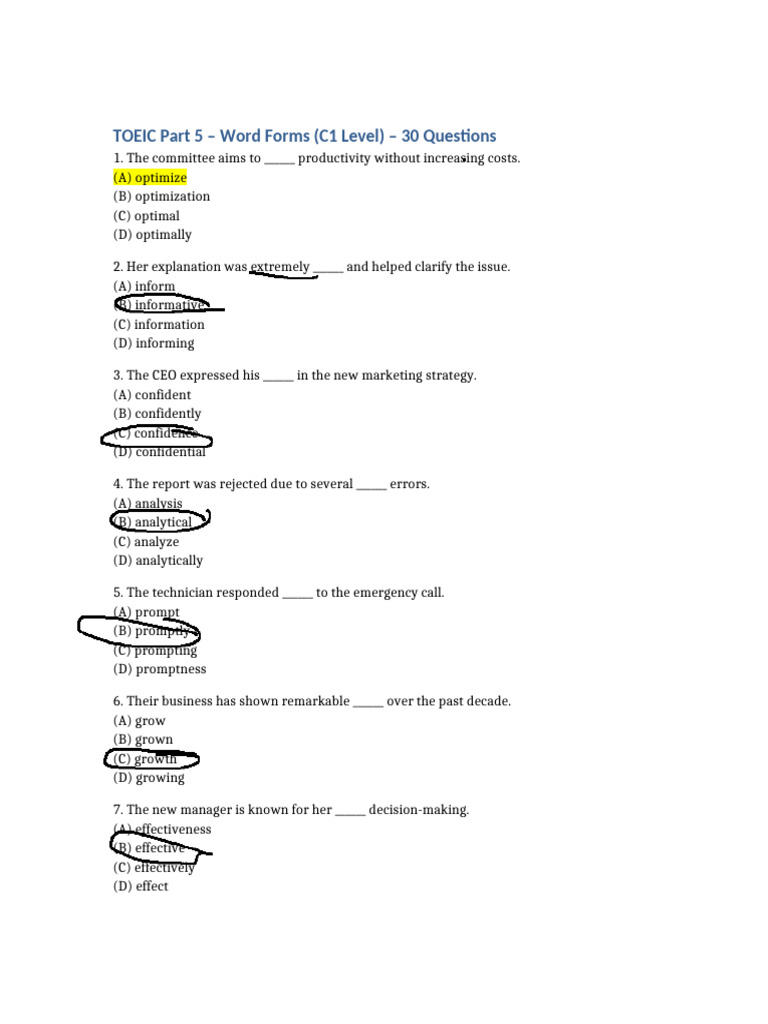 Toeic Word Forms c1 30q | PDF | Regulatory Compliance | Business