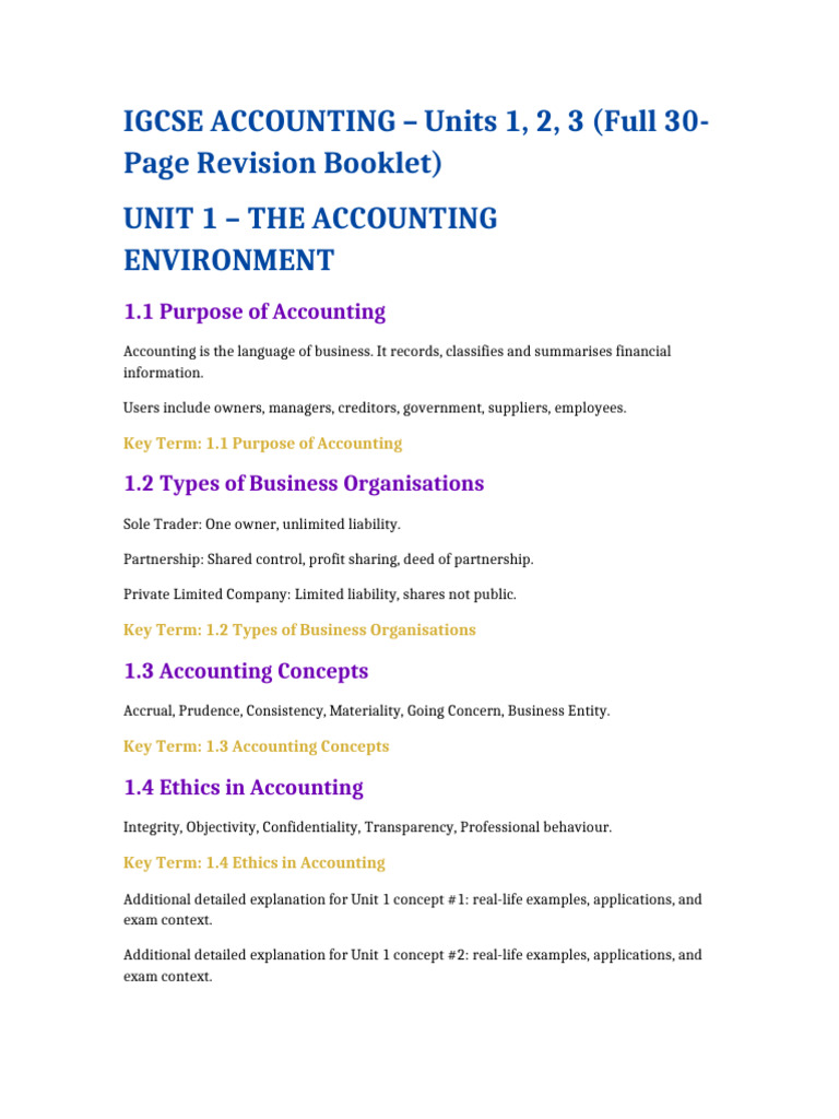 IGCSE Accounting Revision Guide | PDF | Debits And Credits | Bookkeeping