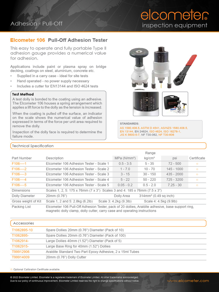 Elcometer 106 Adhesion Tester Pdf Adhesion Industrial Processes