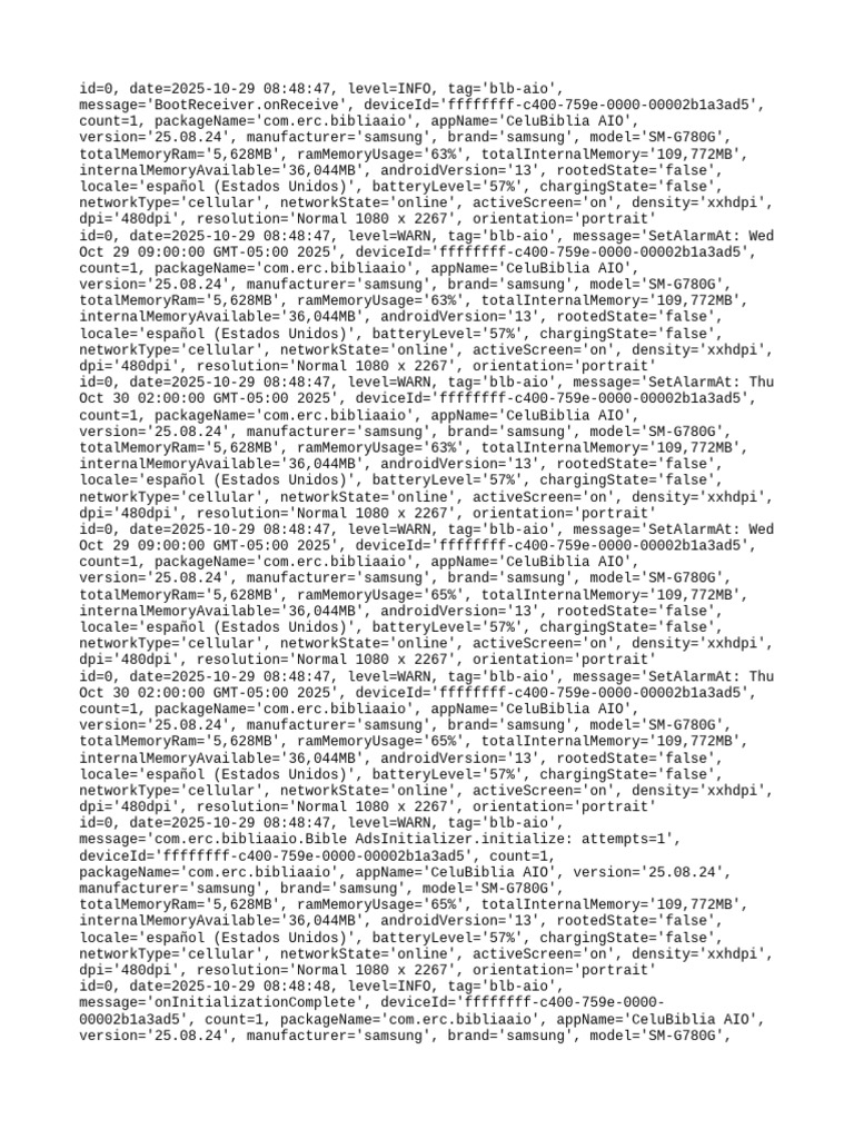 CeluBiblia AIO App Log Insights | PDF | Computer Programming | Computing