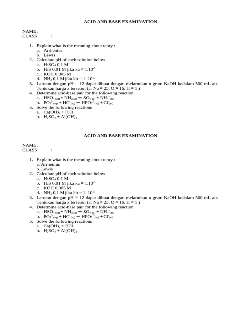 Acid and Base Examination 2014 | PDF