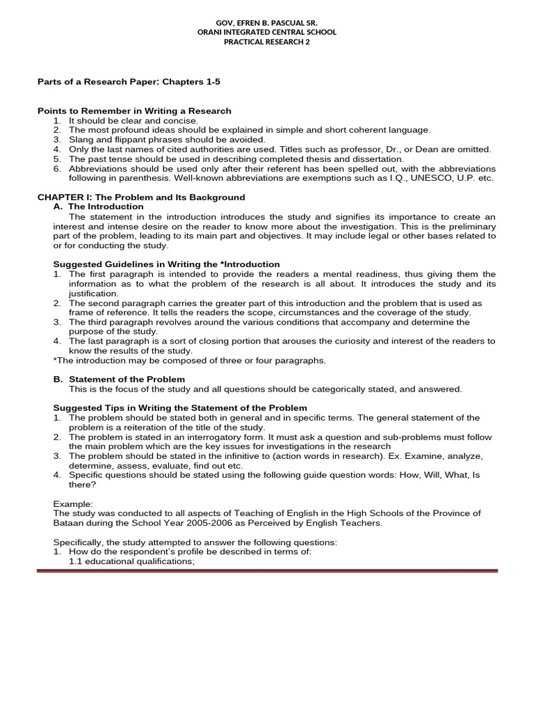 Research Paper Writing Guide: Chapters 1-5 | PDF | Hypothesis ...