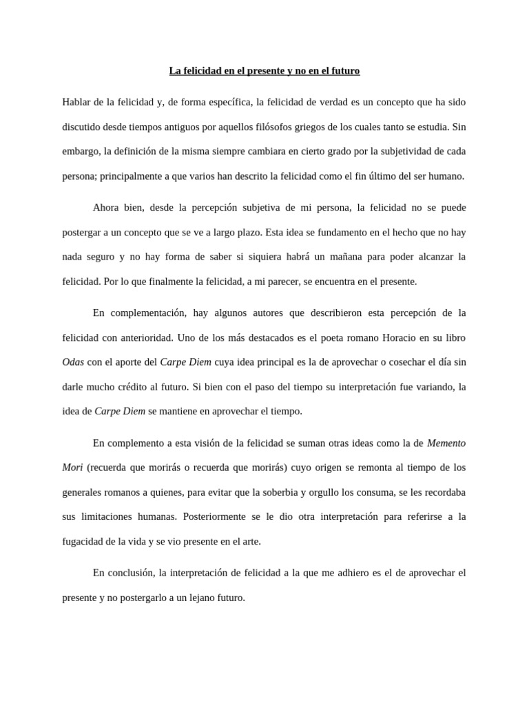 La felicidad en el presente: Carpe Diem | PDF