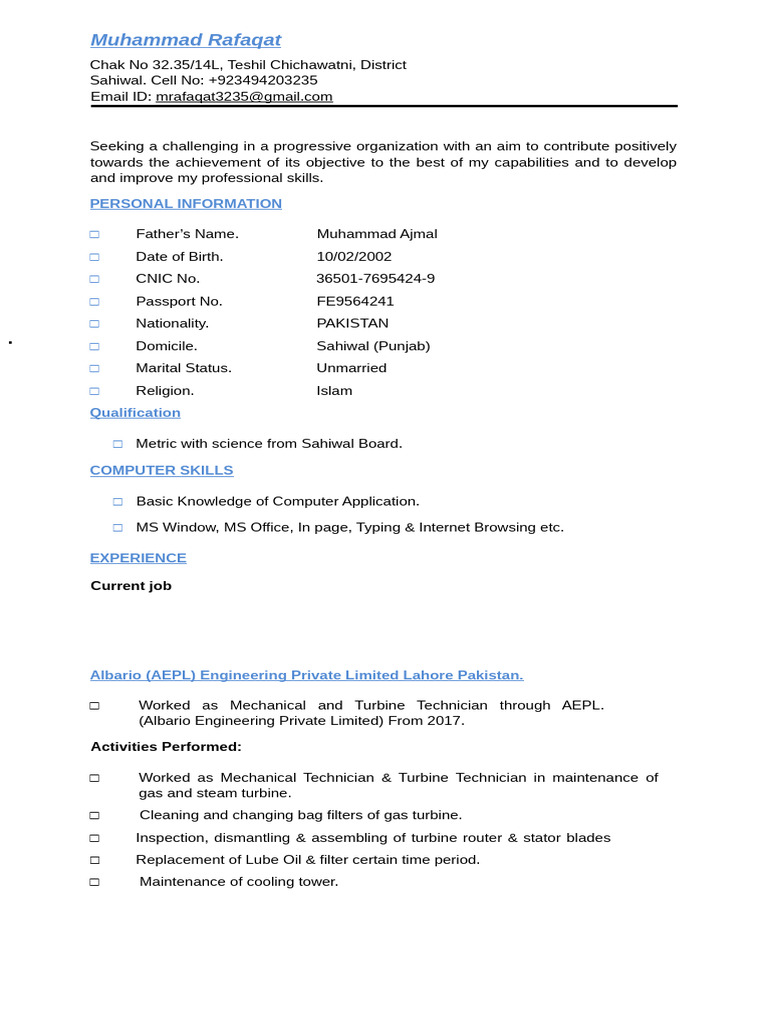 CV Muhammad Rafaqat-1 | PDF