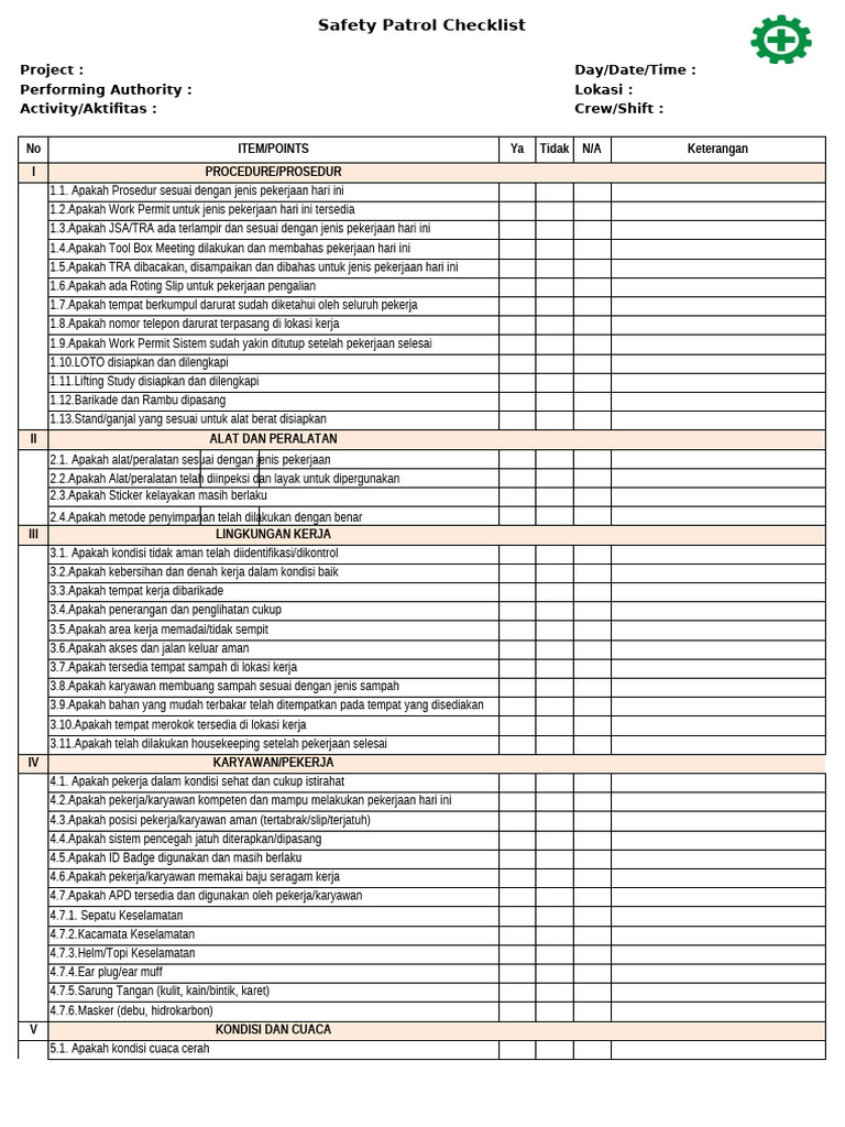 538239218 Safety Patrol Checklist | PDF